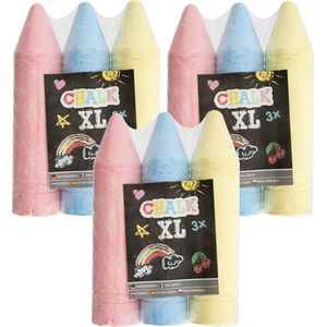 XL mega stoepkrijt - 9x stuks - roze/blauw/geel - L19 cm