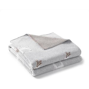 Pretty Panda - wiegdekentje baby hertjes grijs - superzacht bio katoen met OEKO TEX Label - pluist niet en kan in droger - ideaal kraamcadeau