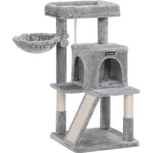Krabpaal/klimtoren voor katten, lichtgrijs met knuffelgrot, krabplank en uitkijkplatform