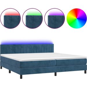 VidaXL Boxspring met Matras en LED - Fluweel Donkerblauw 200x200 cm