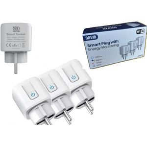 3 stuks - Navid Slimme Stekker - WiFi - Smart Plug - Google Home & Amazon Alexa - Tijdschakelaar & Energiemeter via Smartphone App - Smart Home – 16A – Geschikt voor iOS & Android