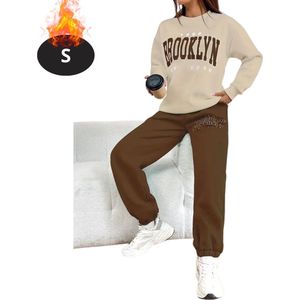 Livano Joggingpak - Huispak - Volwassenen - Trainingspak - Comfortabel - Joggingsbroek - Tracksuit - Dames - Koffie - S