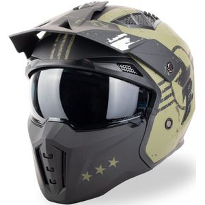 VINZ Shikoku Street Fighter Helm met Zonnevizier | Jethelm met mondstuk | Scooterhelm & Motorhelm & Brommerhelm | ECE 22.06 goedgekeurd | Lichtgewicht 1450 gram | Inclusief Opbergzak - Groen - XXL