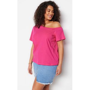 Trendyol Dames Plus Size Regular fit Basic Boothals Knit Plus Size Blouse, Fuchsia, XL, Fuchsia, XL grote maten