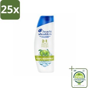 25 x Head & Shoulders - Shampoo - 2-in-1 - Apple Fresh - 100% Roosvrij - 300 ml - Grootverpakking - Anti-Roos Shampoo - Roze Shampoo - Hoofdhuid Verzorging - Haar Shampoo - Apple Fresh