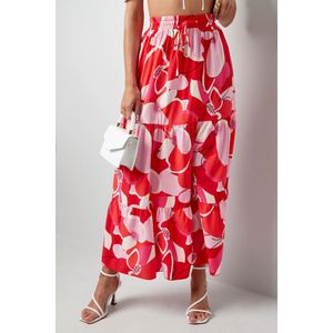 Maxi Rok - Bloemenprint - Rood, Roze, Wit - Maat L