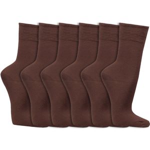 Katoenen sokken | Boord zonder elastiek | Kleur: Bruin | Maat: Diverse maten | 6 paar