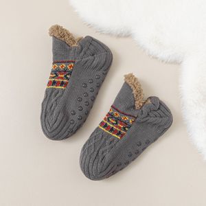 Sokken - Pluche voor warmte - Pantoffelsokken - Zacht en warm - Dames wintersokken - Antislip vloersokken - Extra dikke fleece enkelsokken - Geschikt voor binnenvloeren - Grijs - Maat S (35-39) - 1 paar