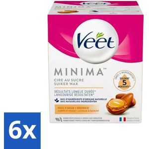 6 x Veet - Warme Wax - Orientaalse Ontharings Wax - Minima - Arganolie - 250ml - Suiker Wax - Ontharing - Gladde Huid - Arganolie - Natuurlijke Ingrediënten