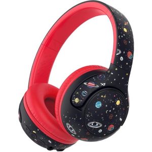 Bluetooth-hoofdtelefoon voor kinderen vanaf 2 jaar, CPC-gecertificeerd, 75/80 dBA veilig beperkt volume, 74 uur speeltijd, Bluetooth 5.4, BPA-vrij, peuterhoofdtelefoon met aux-kabel voor op reis, iPad - zwart/rood