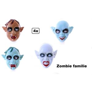 4x Masker zombie Familie assortie - Opa/Vader/moeder/kind masker - Horror griezel Halloween uitdeel part wanddecoratie festival evenement