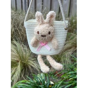 Kindertasje - Kinder schoudertas - Meisjetasje - Tasje van riet met konijn - Kindertasje met konijn