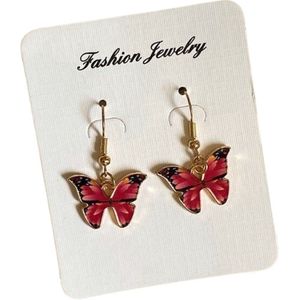 Oorbellen dames vlinder - Roze - Oorbellen meisje - Oorbellen met vlinder hanger - Vriendschap - Vriendschapsoorbellen - Vlinder oorbellen zilver kleurig staal - Vlinder sieraden - Roze