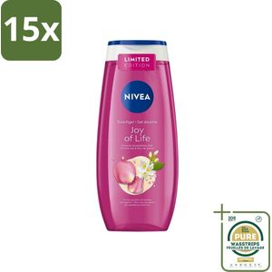 15 x Nivea - Douchegel - Joy of Life - Verfrissend Effect - 250 ml - Grootverpakking - Nivea Douchegel Joy Of Life - Roze En Jasmijn Geur - PH-neutraal - 99% Biologisch Afbreekbaar - Gerecycled Verpakking