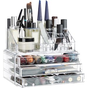 Relaxdays make-up organizer klein - stapelbaar - sieradendoosje - cosmetica - opbergbox - zwart-goud