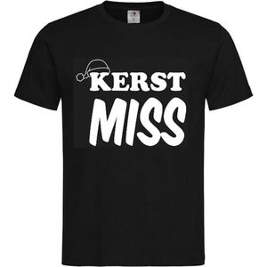 T-shirt Unisex Volwassenen Vrouw Grappig Tekst ""Kerst miss"" Op Voorkant | korte mouw | Zwart/Wit | maat L