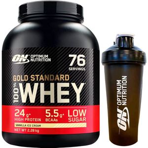 Optimum Nutrition Gold Standard 100% Whey Protein Bundel – Vanilla Ice Cream Proteine Poeder + ON Shakebeker – 2270 gram (71 servings)
