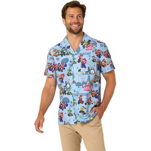 OppoSuits Mannen Hawaiian Mario Kart - Heren Blouse - Mario Overhemd - Hawaii Hemd - Blauw - Shirt - Maat XL