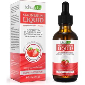 Hatmanlabs Magnesium Liquid – 60 ml – Extra Sterk 1000 mg – Vloeibaar Magnesium met Cellulosevezel & Vitaminen – Slaap, Ontspanning & Darmgezondheid