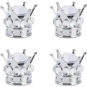 4 Pieces Tire Wheels Stem Valve Cover Crown Diamond Style - Universal for Cars - Trucks - Cycling - Car Repair Tools - Valve Tool - Wit