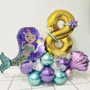 Mermaid Ballonnen - 1 jaar - 34 Stuks - Zeemeermin - Verjaardag Versiering / Feestpakket - Ballonnen Set - Kinderfeestje Zeemeermin Thema - Paarse ballonnen - Turquoise ballonnen - Happy Birthday