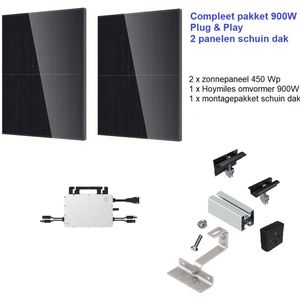Zonnepanelen met Stekker - Zonnepanelen Compleet Pakket schuin dak - Plug & Play zonnepaneel set - inclusief montageset - inclusief omvormer - 900 watt - Fullblack