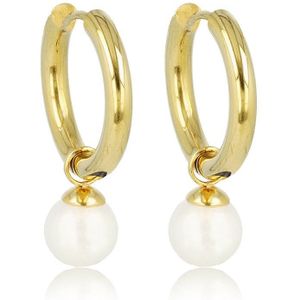 Goudkleurige oorbel witte parel balletje - Goudkleurige oorringen met White Pearl balletje - Met luxe cadeauverpakking