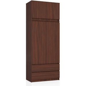 Kleidingkast S90 met Opzetstuk, 2 Deuren en 2 Lades / AKORD Furniture Factory / Venge / 90 x 234 x 51 cm
