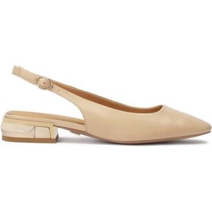 Beige pumps with metal embellishment on the heel