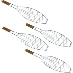 Visgriller - Grote bbq visbraad van metaal - 4 stuks (zilver)