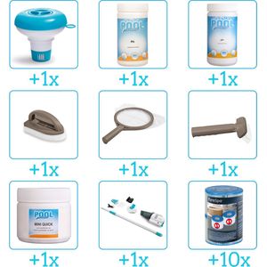 Spa Onderhoudsset - Compleet Onderhoudspakket - bevat Chloor - Scrubpad - Schepnet - Borstel - Stofzuiger - Filters - Chloordrijver - PH-min en PH-plus (9-delig)