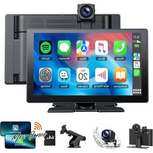 Mrs. Jones 9'' Draadloos Carplay-scherm voor auto met 25K Dashcam 1080p Achteruitrijcamera Draagbare autoradio met Apple Carplay Android Auto Spiegellink Loop-opname GPS Navigatie .