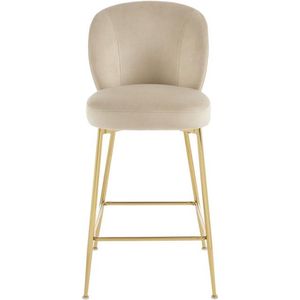 PASCAL MORABITO Set van 2 barkrukken van velours en goudkleurig metaal - Beige - POLPONA L 44 cm x H 96.5 cm x D 56 cm