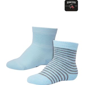 Bonnie Doon Sokken Set Gestreept en Effen voor Baby's Licht Blauw/Grijs 4-8 mnd - Organisch Katoen - 2 paar - GOTS gecertificeerd - Stay-on-socks - Unisex - Jongens - Meisjes - Zakt niet Af - 2-pack Multipack - Babyblauw - Stratosphere - OL0441012.46