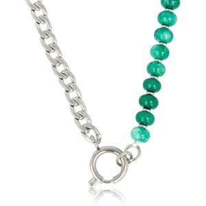 My Bendel - Unieke zilveren ketting met Green Agate edelstenen - Unieke zilveren ketting met Green Agate edelstenen - Met luxe cadeauverpakking