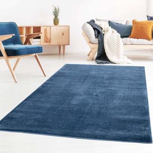 Effen vloerkleed velours Gala - donkerblauw 250x250 cm