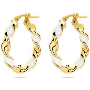 Creolen - Zilver Verguld - Gedraaid - Wit Emaille - 1 Micron - 22.5x4mm