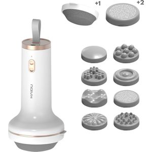 HAIDU Recharge Massager + 2 Scrub Opzetstuk & 1 Gaasdeksels – Cellulite Massage Apparaat – Lymfedrainageapparaat – Geschikt voor Hoofd, Schouders, Armen, Buik, Rug en Benen – Draadloos en Oplaadbaar - Wit