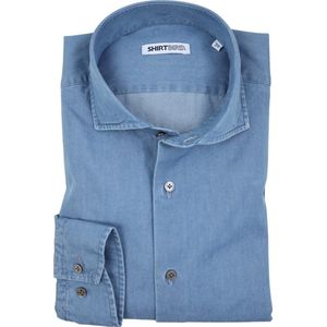 SHIRTBIRD | Kite | Overhemd | licht Denim | Denim Indy |  100% Katoen | Pre Washed | Strijkvriendelijk | Parelmoer Knopen | Premium Shirts | Maat 45