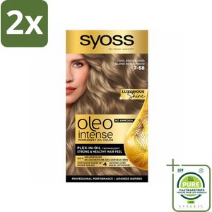 SYOSS - Oleo Intense 7-58 Cool Beige Blond - Haarverf - Zonder Ammoniak - Grijsdekking - Langdurige Kleur - Voordeelverpakking - 2 stuks - Permanente haarkleuring - Haarkleur