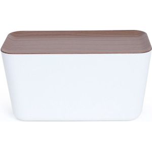 Bosign Kabelorganizer - Kabelbox XXL - Wit/ Donker houtlook -Mat satijnen finish - L 46 cm x B 21,5 cm x H 24,5 cm
