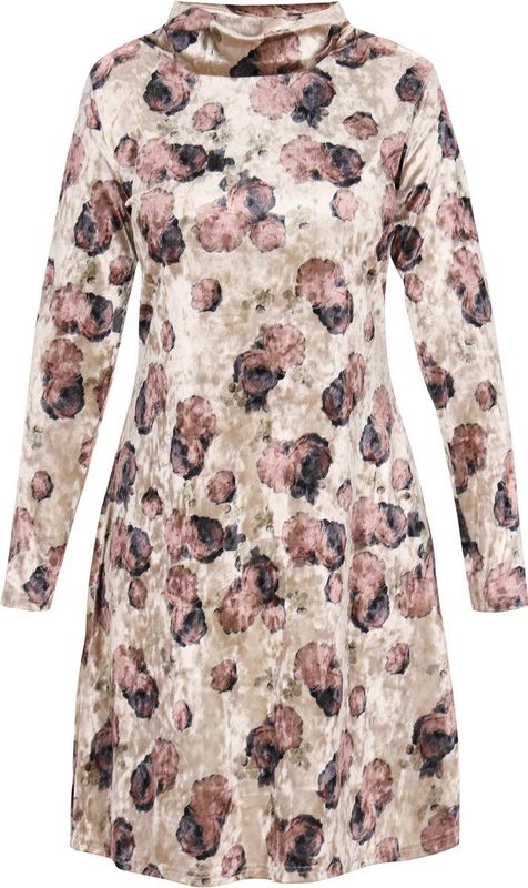 Usha - Jurk - Beige - Bloemenprint - Knielengte - Lange Mouw