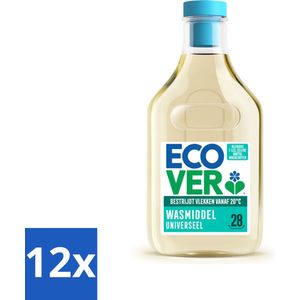 12 x Ecover Wasmiddel Universeel Kamperfolie & Jasmijn 28 Wasbeurten 1 liter - Wasmiddel - Ecologisch - Biologisch Afbreekbaar - Plantaardige Formule - Kamperfoelie