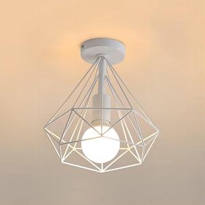 Goeco Plafondlamp - 24cm - Klein - E27 - Retro Industriële - Metaal - Wit -Lamp Niet Inbegrepen
