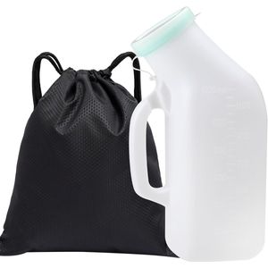 Leak-proof urine bottle voor mannen - stevige plastic fles met verlicht deksel - waterafstotende opbergtas - 1000 ml urinefles voor thuis, auto, camping en onderweg