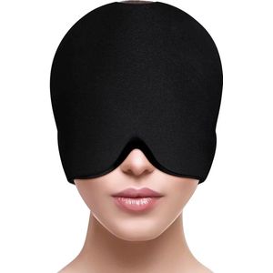 Migraine Relief Cap Gel Ice Hoofdpijn Wrap Herbruikbare Koude en Hot Therapie Ice Pack Masker Stretch Cooling Hoofdpijn Relief Hoed enkelzijdig Zwart front gel - Vivicool VV-UK-gel-01