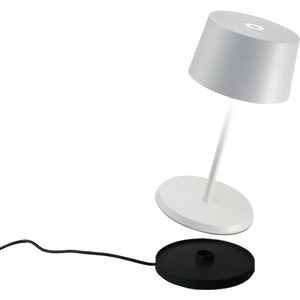 Zafferano Olivia Mini Tafellamp - Oplaadbare Buitenlamp Wit - Spatwaterdicht (IP65) - Bureaulamp Snoerloos - Dimbare LED Lamp - Draadloos Oplaadstation - Terraslamp - USB Oplaadbaar - 22 cm x Ø11 cm