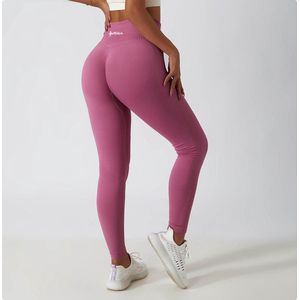 Sportchic - Sportlegging dames - High waist - Elastische band – Yoga legging - Squatproof - Anti-zweet - Sportbroek - Sportlegging dames High waist - Hardloopbroek - Shape legging - Sportlegging - Tiktok legging – Booty Scrunch – Roze - S