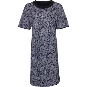 Medaillon Dames Nachthemd - Ronde Hals - Katoen - Blauw - Maat S