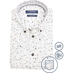 Ledub modern fit overhemd - korte mouw - wit dessin - Strijkvriendelijk - Boordmaat: 37